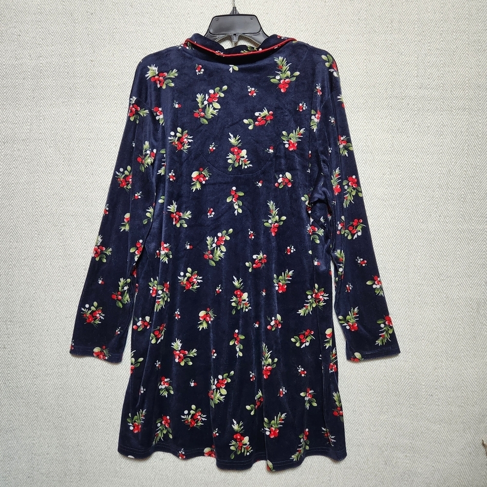 Vintage Laura Ashley 1X Floral Navy Nightgown Christmas Berries Winter - Picture 2 of 9